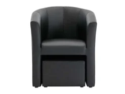 Fauteuil Met Holle Rugleuning En Poef In Zwart Kunstleer Jovana