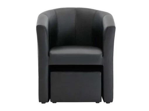 Fauteuil Met Holle Rugleuning En Poef In Zwart Kunstleer Jovana