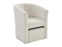 Fauteuil Met Holle Rugleuning En Poef In Witte Bouclestof Jovana
