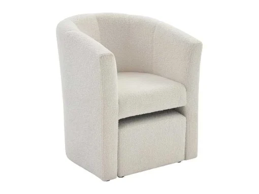 Fauteuil Met Holle Rugleuning En Poef In Witte Bouclestof Jovana