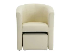 Fauteuil Met Holle Rugleuning En Poef In Beige Kunstleer Jovana