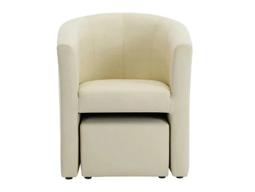 Fauteuil Met Holle Rugleuning En Poef In Beige Kunstleer Jovana