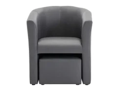 Fauteuil Met Holle Rugleuning En Poef In Grijs Kunstleer Jovana