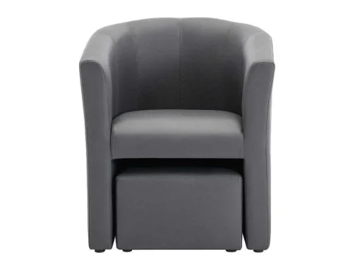 Fauteuil Met Holle Rugleuning En Poef In Grijs Kunstleer Jovana