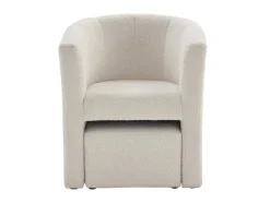 Fauteuil Met Holle Rugleuning En Poef In Witte Bouclestof Jovana