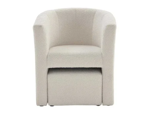 Fauteuil Met Holle Rugleuning En Poef In Witte Bouclestof Jovana