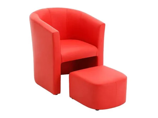 Fauteuil Met Holle Rugleuning En Poef In Rood Kunstleer Jovana