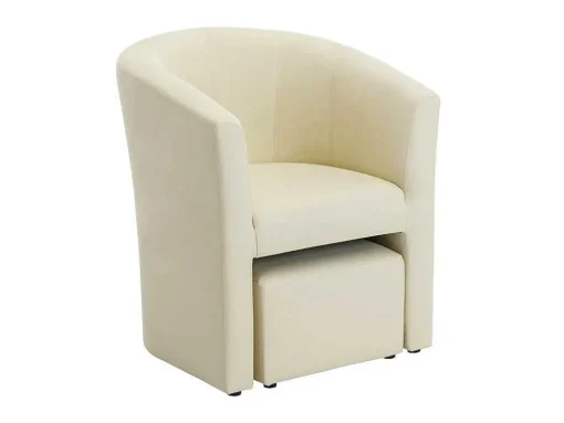 Fauteuil Met Holle Rugleuning En Poef In Beige Kunstleer Jovana