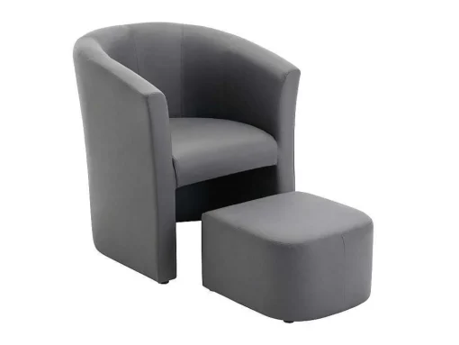 Fauteuil Met Holle Rugleuning En Poef In Grijs Kunstleer Jovana