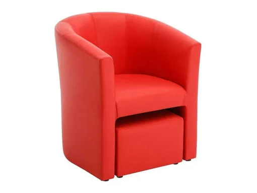 Fauteuil Met Holle Rugleuning En Poef In Rood Kunstleer Jovana