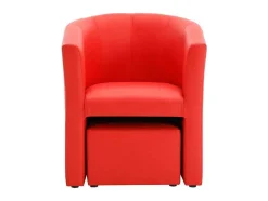 Fauteuil Met Holle Rugleuning En Poef In Rood Kunstleer Jovana