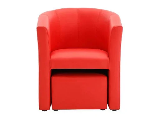 Fauteuil Met Holle Rugleuning En Poef In Rood Kunstleer Jovana