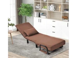 Fauteuil Met Kussen En Verstelbare Rugleuning - Om Te Bouwen Tot Fauteuil - Linnen Stof - Bruin