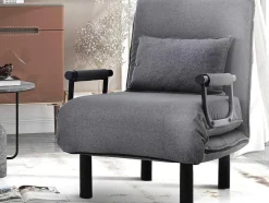 Fauteuil Met Kussen En Verstelbare Rugleuning - Om Te Bouwen Tot Fauteuil - Linnen Stof - Grijs