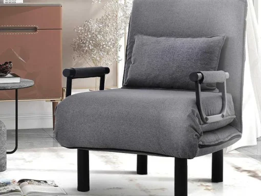 Fauteuil Met Kussen En Verstelbare Rugleuning - Om Te Bouwen Tot Fauteuil - Linnen Stof - Grijs
