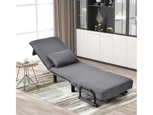 Fauteuil Met Kussen En Verstelbare Rugleuning - Om Te Bouwen Tot Fauteuil - Linnen Stof - Grijs