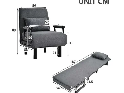 Fauteuil Met Kussen En Verstelbare Rugleuning - Om Te Bouwen Tot Fauteuil - Linnen Stof - Grijs