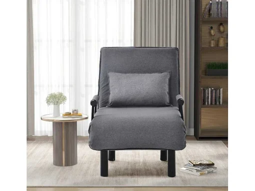 Fauteuil Met Kussen En Verstelbare Rugleuning - Om Te Bouwen Tot Fauteuil - Linnen Stof - Grijs