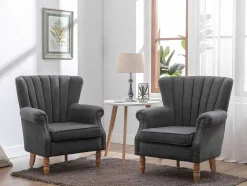 Fauteuil Van Antracietkleurige Stof Met Klinknagels Batoumi
