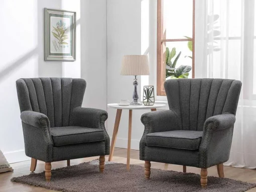 Fauteuil Van Antracietkleurige Stof Met Klinknagels Batoumi