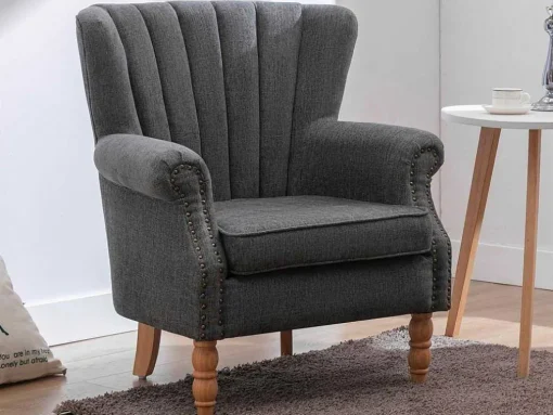 Fauteuil Van Antracietkleurige Stof Met Klinknagels Batoumi