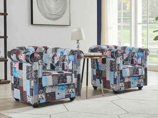 Fauteuil Van Stof Met Patchwork-Motief Chesterfield