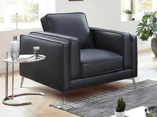 Fauteuil Van Zwart Leer Lecco