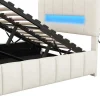 Fluwelen Opbergbed Met Led En Lattenbodem - 140X200Cm - Beige