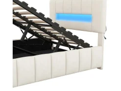Fluwelen Opbergbed Met Led En Lattenbodem - 140X200Cm - Beige
