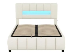 Fluwelen Opbergbed Met Led En Lattenbodem - 140X200Cm - Beige