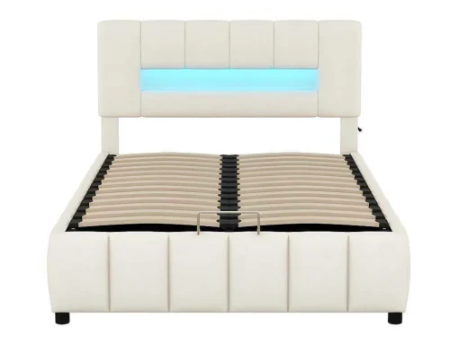 Fluwelen Opbergbed Met Led En Lattenbodem - 140X200Cm - Beige