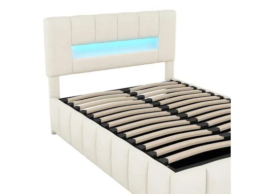Fluwelen Opbergbed Met Led En Lattenbodem - 140X200Cm - Beige