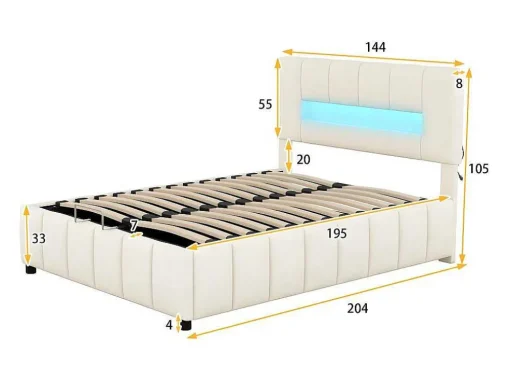 Fluwelen Opbergbed Met Led En Lattenbodem - 140X200Cm - Beige