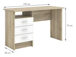 Fula Bureau 3 Lades Eiken Structuur Decor En Wit.