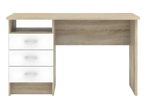 Fula Bureau 3 Lades Eiken Structuur Decor En Wit.