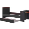 Gamer Bed 2 X 90 X 200 - Met Bureau - Led'S - Antraciet En Rood + Bedbodem - Vouani