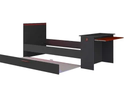 Gamer Bed 2 X 90 X 200 - Met Bureau - Led'S - Antraciet En Rood + Bedbodem - Vouani