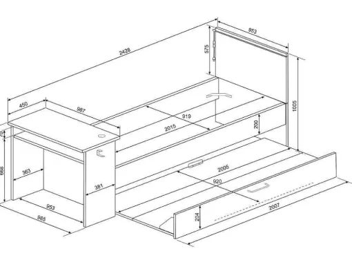 Gamer Bed 2 X 90 X 200 - Met Bureau - Led'S - Antraciet En Rood + Bedbodem - Vouani