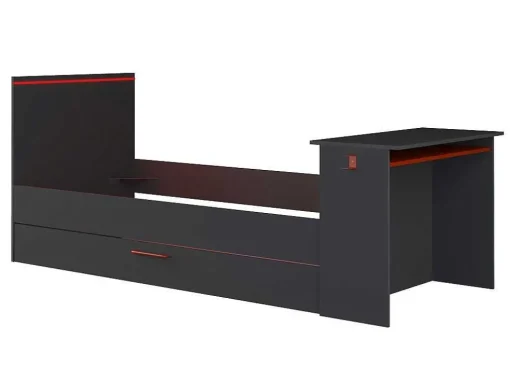 Gamer Bed 2 X 90 X 200 - Met Bureau - Led'S - Antraciet En Rood + Bedbodem - Vouani
