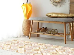 Gangtapijt Van Vinyl Met Cementtegeleffect - 66 X 160 Cm - Oranje En Roze - Eloza