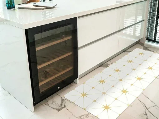 Gangtapijt Van Vinyl Met Art-Decostijl - 66 X 160 Cm - Wit En Goudkleurig - Caroza