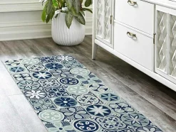 Gangtapijt Van Vinyl Met Cementtegeleffect - 66 X 160 Cm - Blauw - Rica