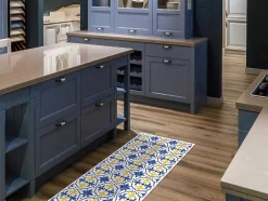 Gangtapijt Van Vinyl Met Cementtegeleffect - 66 X 160 Cm - Blauw En Geel - Florili