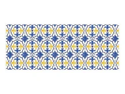 Gangtapijt Van Vinyl Met Cementtegeleffect - 66 X 160 Cm - Blauw En Geel - Florili