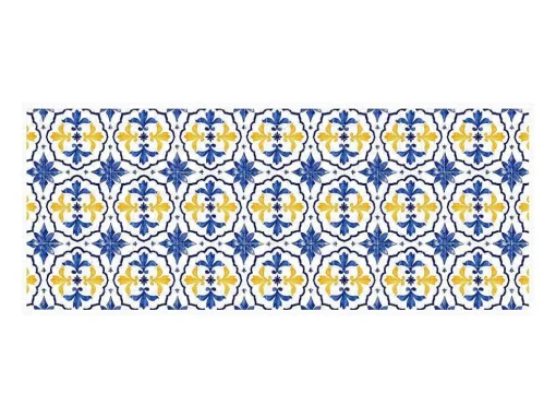 Gangtapijt Van Vinyl Met Cementtegeleffect - 66 X 160 Cm - Blauw En Geel - Florili