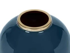 Geemailleerde Metalen Vaas - D. 29 X H. 36 Cm - Messing Afwerking - Groenblauw - Klaudia