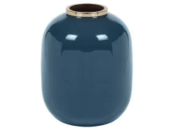 Geemailleerde Metalen Vaas - D. 29 X H. 36 Cm - Messing Afwerking - Groenblauw - Klaudia