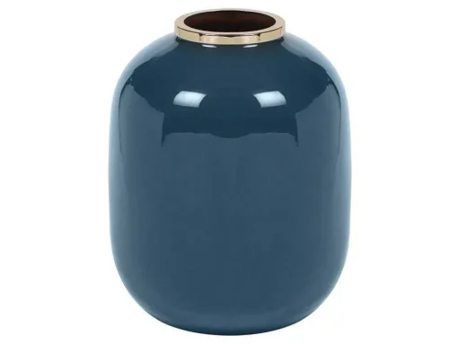 Geemailleerde Metalen Vaas - D. 29 X H. 36 Cm - Messing Afwerking - Groenblauw - Klaudia