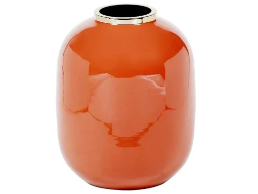 Geemailleerde Metalen Vaas - D. 29 X H. 36 Cm - Messing Afwerking - Terracotta - Klaudia