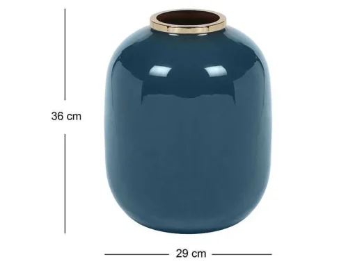 Geemailleerde Metalen Vaas - D. 29 X H. 36 Cm - Messing Afwerking - Groenblauw - Klaudia